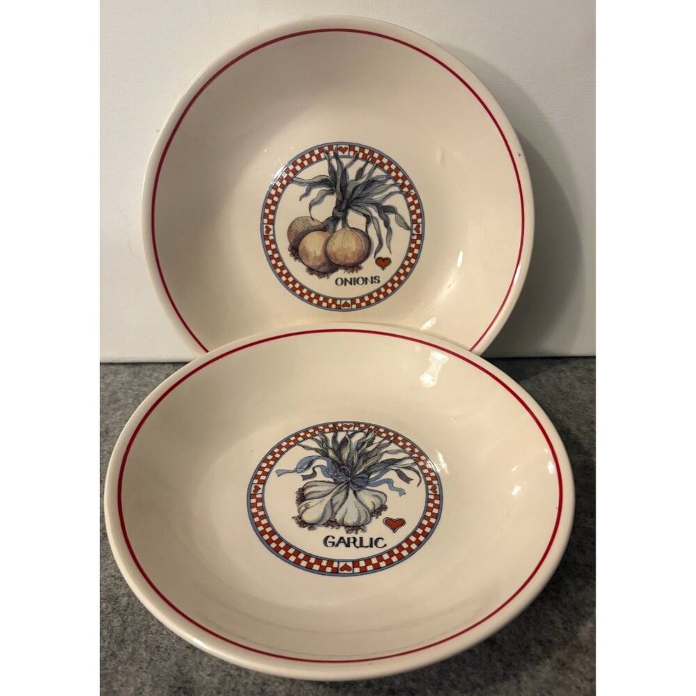 2 Certified International 9.25" Pasta Dishes, 1 Onion Design, 1 Garlic Design  #
